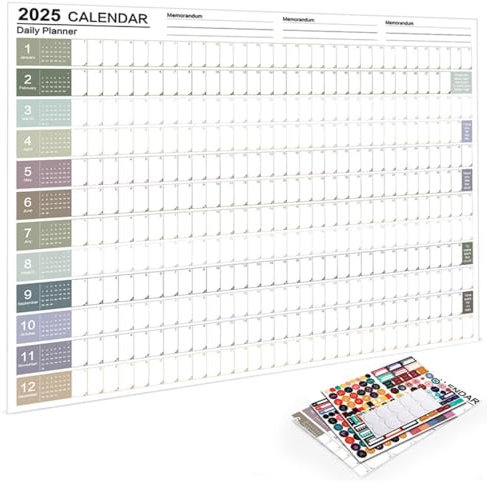 PYRUVAE XXL Wandkalender 2025 (52 x 74 cm) - Jahresplaner 2025 quer als Kalender für die Wand - Jahreskalender für 12 Monate mit Ferienübersicht - Kalender gefalzt für das Büro (Bunter 1)