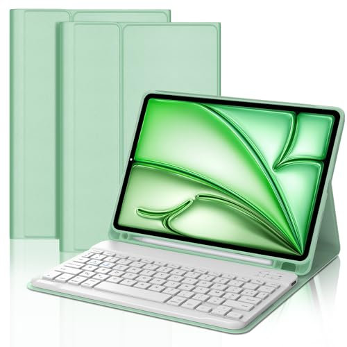 FOGARI Étui Clavier pour iPad Air 11 (M3 2025/M2 2024) - iPad Air 5/4 Clavier Magnétique AZERTY Français Clavier,Coque Arrière Antichoc, Housse Multiposition avec Fonction de Ranger Le Stylet, Vert