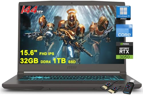 msi Laptop delgada para juegos de 15.6 pulgadas FHD IPS 144Hz | Intel 8-core i5-12450H (>i7-11800H) | 32GB DDR4 1TB SSD | GeForce RTX 3050 | Retroiluminado tipo C Win11Pro con accesorio DLCA