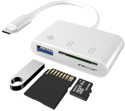 Biglumin Lecteur Adaptateur Carte SD, Lecteur Carte USB c, 3 en 1 Lecteur pour SD, TF, USB. Peut être connecté aux téléphones Mobiles, tablettes, appareils Photo, etc.(Blanc)