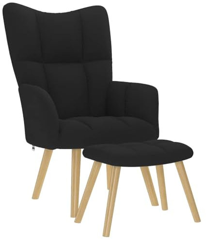 vidaXL Chaise de Relaxation avec Repose-Pied Noir Tissu, Chaise, Fauteuil Relax, Fauteuil Relax en Tissu, Chaise de Salon, Chaise en Tissu