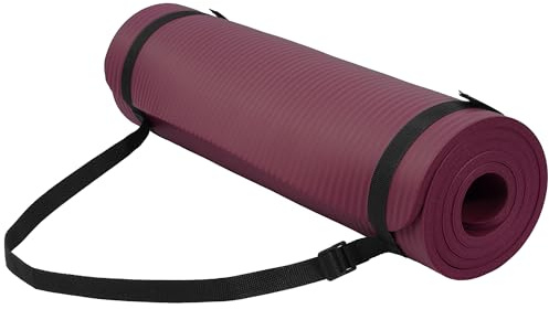 Yogamatte, 1,27 cm, extra dick, hohe Dichte, reißfest, Yogamatte mit Tragegurt, geeignet für verschiedene Yoga-Übungen, Weinrot