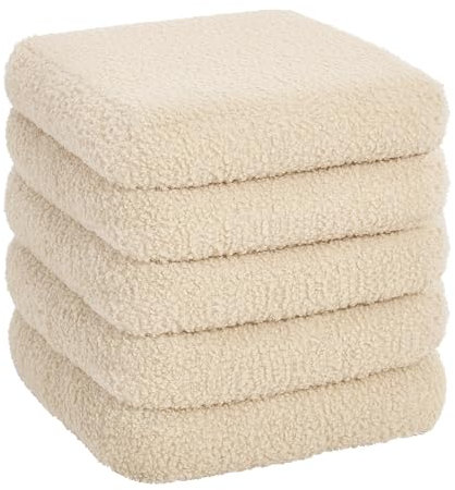 eSituro Sitzhocker mit Stauraum, Faltbarer Hocker, Polsterhocker aus Teddystoff, Fußhocker Sitzwürfel Aufbewahrungshocker, für Wohnzimmer Schlafzimmer, Beige