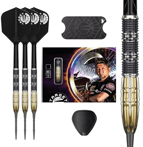 Target Japan Pyro G11 Steel Tip Darts with Kflex, 22G | 90% Wolfram Dart-Set, K-Flex Flights und Schäfte Nr. 6, Swiss Point Storm Surge, Spieler Mitsumasa Hoshino Gen 11, Aufbewahrungsdose & Point