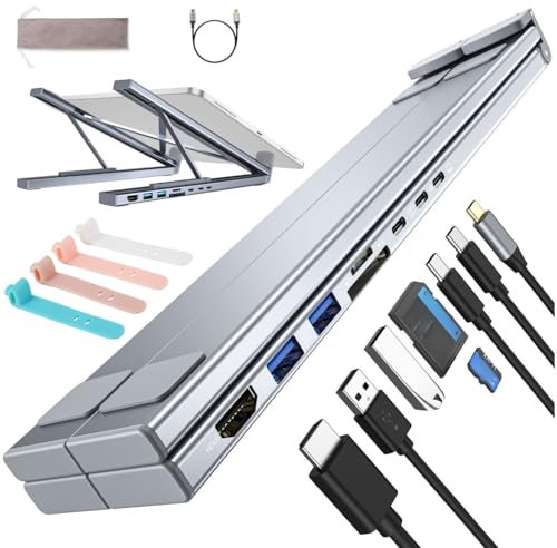8-in-1 USB-C Laptop Stand,Laptop Stand with 4K HDMI,Portable Adjustable Laptops Docking Station Stands,Type C Hubs Adapter,Universal for Office,Corporate Desks,Cafe,Home
