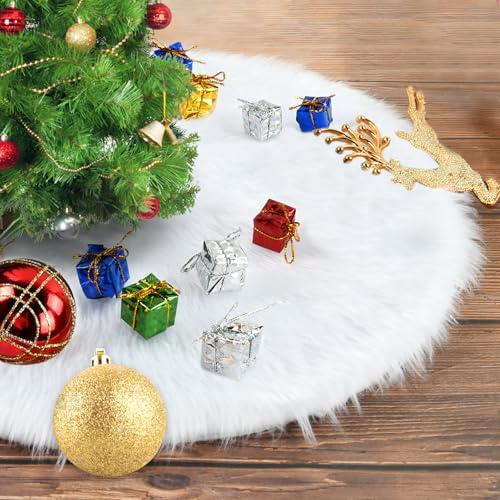 Mini Weihnachtsbaum Rock, 38cm Rund Weihnachtsbaum-Decke, Klein Baumrock Weiß Plüsch, Christbaum Decke für Weihnachtsbaum Untere Dekoration, Urlaubs Deko, Party, Weihnachten