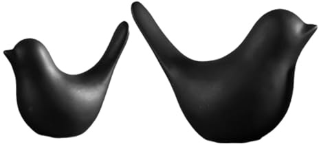 FIXOSHEE 2 Stück Teiliges Keramik Vogel Figuren Schwarz Modern Minimalistisch Zeitgenössisch Skulpturen Für Wohn und Bürodekoration Großer und Kleiner Vogel