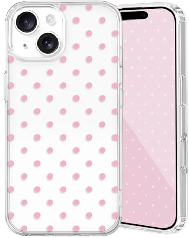 xoniery for iPhone 15 Case with Cute Clear Polka Dot Pattern Aesthetic Design Case for Women Girl Soft Slim Anti-yellowing TPU Shockproof Protective Transparent Cover - Pink