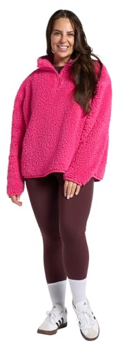 OHS Half Zip Women's Jacket, Teddy Fleece Jacket Women Top Sweatshirt Pullover Ultra Soft Cosy Womens Fleece Casual Long Sleeve Sweater for Travel Hiking, Pink - X/XL