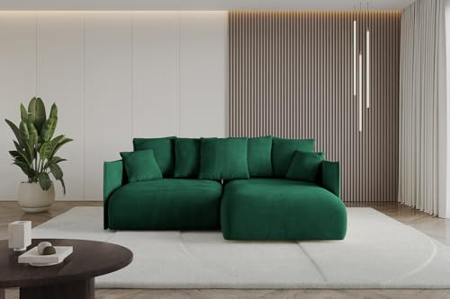 ALTDECOR Ecksofa mit Schlaffunktion und Bettkasten Corner Sofa Eckcouch Couch L-Form angeordnet Schlafcouch Ausziehbar Wohnlandschaft ONESK-L 216x177x42 Dunkelgrün