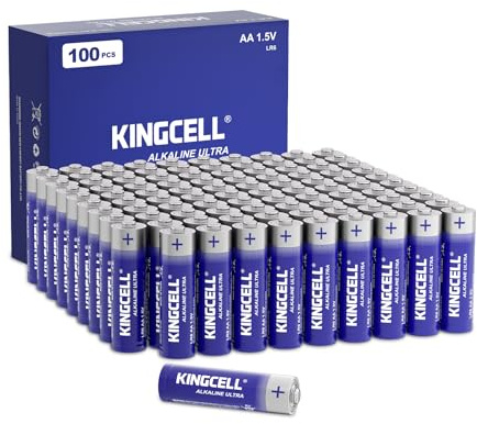 KINGCELL AA Batteries 100 Pack, High-Performance Alkaline AA Batteries 10-Year Shelf Life Double A Batteries with Long-Lasting Power for Household and Office Devices