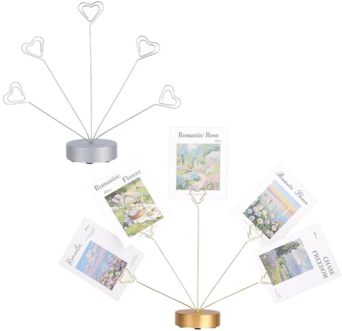 FINGERINSPIRE 2 Pièces Support de Présentation de Photos en Arbre Cœur de Bureau avec Design Fil Réglable Platine et Doré Porte-mémo Photo Cœur en Fer & MDF Porte-carte de Nom pour Décor Maison Bureau