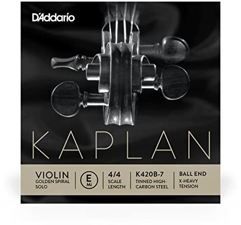 D'Addario Kaplan Golden Spiral Solo Violinensaite - Einzelsaite E - K420B-7 - Violinsaiten - 4/4 Skala, Extra-Hohe Spannung, Kugelende