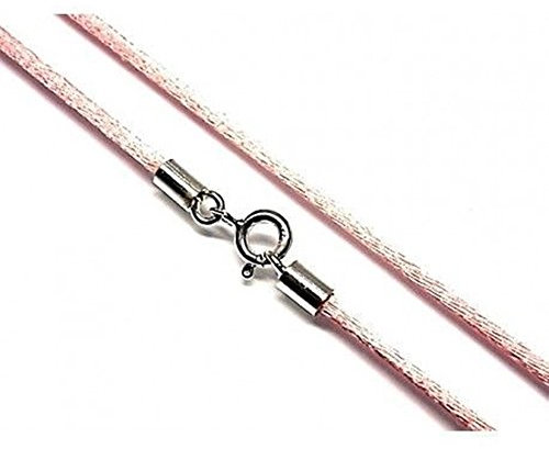 Cordon rose en soie fermoir en argent sterling 40 cm., Soie, Pas de gemme