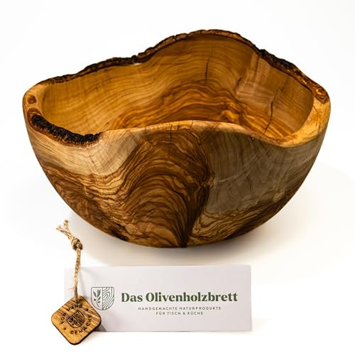 das Olivenholzbrett® Obstschale aus Olivenholz rund/Holzschale im Naturschnitt/Brotschale aus Holz/Achtung: Olivenholzschalen sind Unikate, keine Schale wird wie auf dem Bild gemasert sein/ 28cm