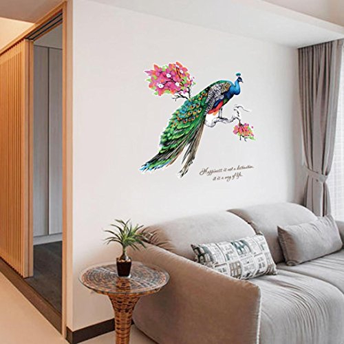 Ouneed® Wandaufkleber Wandtattoo Wandsticker,Pfau Umwelt Layout TV Hintergrund Wanddekoration
