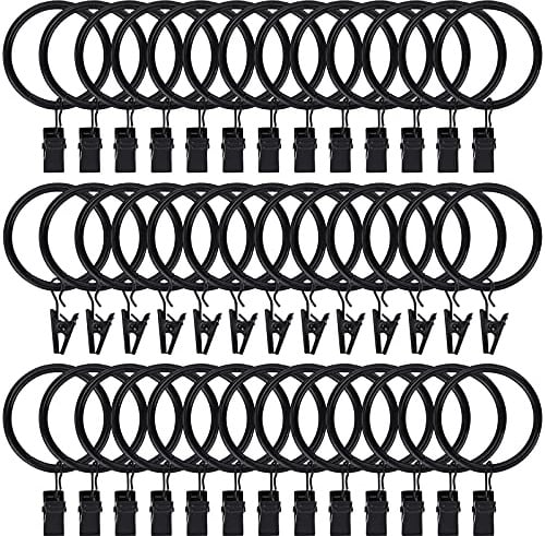 44pcs Curtain Rings with Clips Hooks 1.5 inch Rustproof Matte Metal Stainless Steel Drapery Rings for Tension Rod Bracket Eyelets Decorative Hangers, Vintage Black (1.5 Interior Diameter)