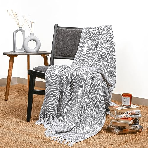 Wilde Taube Grau Gewebte, rustikale Überwurfdecke im Landhausstil Baumwolle, luxuriöse Qualität, Überwurf für Sofa, Couch, Bett, perfekt für drinnen und draußen, 127 x 152 cm
