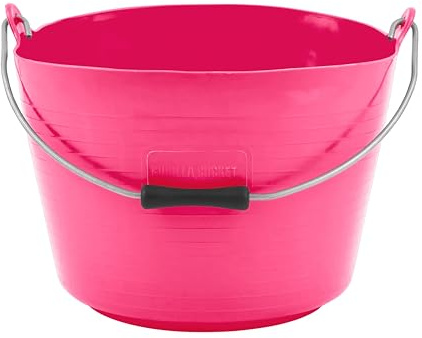 Red Gorilla Bucket Flexible Horse Pony Feeding Builders or Gardeners Bucket Tub With Metal Handle 22 Litres Capacity for General Garden or Building Use (Pink)