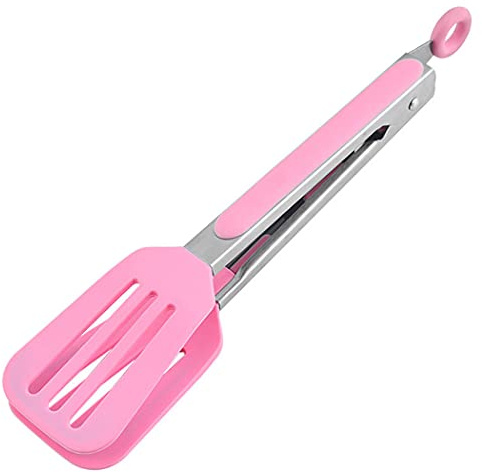 Hoshen 26,5 cm Küchenzange aus Silikon, Edelstahl-Griffe, Anti-Verbrühungs-Grill-Clip, Brot-Steak, einziehbares Vorhängeschloss, Pink