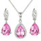 Rosa Turmalin Tropfenschliff Schmuckset 925 Sterling Silber Damen Kette Ohrring Halskette Anhänger Ohrstecker 40+5CM Kettenlänge Geschenkverpackung mit Schöne Schmuck Box