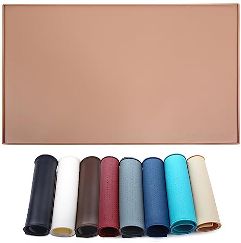 AMZNOVA Dog Food Mat Matguard Dog Bowl Mat, Placemat Food Tray with Lip & Raised Edges for Floor, Waterproof & Silicone for Pet Cat, L, Khaki