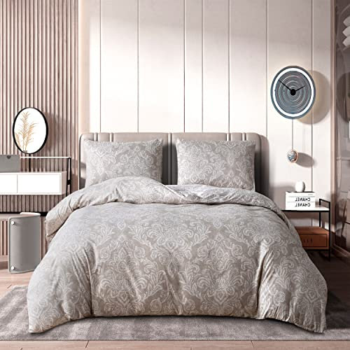 Best Linen 4 Piece King Beige Duvet Cover Set Polyester Cotton Quilt Cover Pillow Case & Fitted Sheet Complete Bedding Set Easy Care Machine Wash Anti Allergic (Beige, King),DuvetCover001