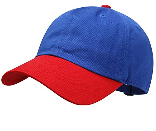 GADIEMKENSD Kids Plain Baseball Cap Unconstructed Fitted Toddler Sun Hat Washed Cotton Kids Baseball Hat Beach Camping Golf Travel for Girls Boys 3-7 Years Blue/Red