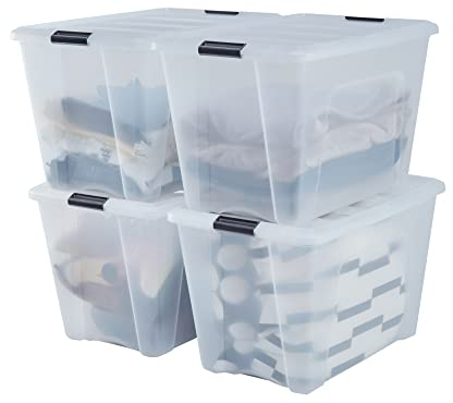 Iris Ohyama Aufbewahrungsboxen mit Deckel, 60L, 4er-Set, Transparent, Sicherer Verschluss, Stapelbar, Griffe, Schlafzimmer, Schrank, Büro, Organisation, BPA-freies Plastik, Ordnungsboxen, DDNTB-60