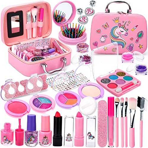 Purpledi Kit de Maquillaje Niñas , 30 Piezas Lavable, Set Maletin, Juegos de Belleza Cosméticos, Regalos No-Tóxicos para Princesas 3 4 5+ Años