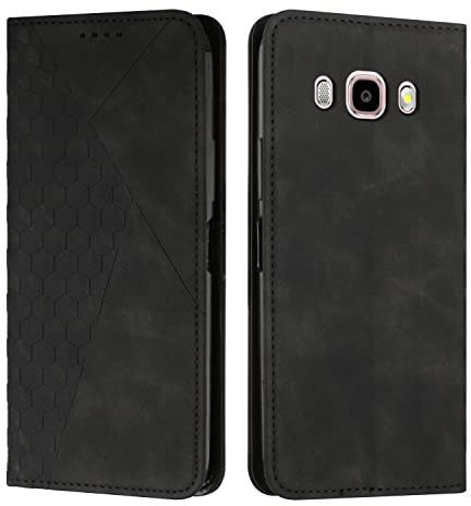 KOUYI Kompatible mit Samsung Galaxy J5 2016 / J510 Hülle, Retro Premium PU Leder Weich TPU Klapphülle Kartenfächer Magnetic Standfunktion Flip Wallet Shockproof Handyhülle (Schwarz)