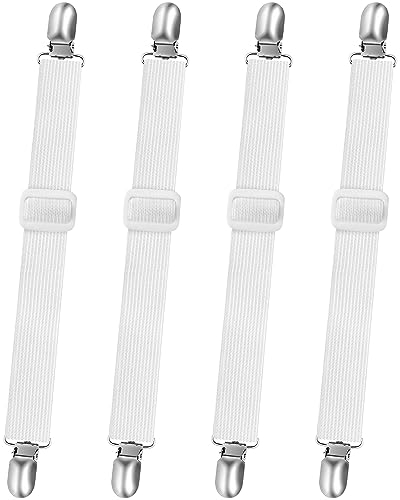 Fenrad 4 Stück Bettlakenspanner Verstellbar, Elastische Betttuchspanner mit Metallclips, Bettlakenklammern Bettlaken Spanngurte Lakenspanner Spannbettlaken Spanner Halter Spannbettlakenhalter