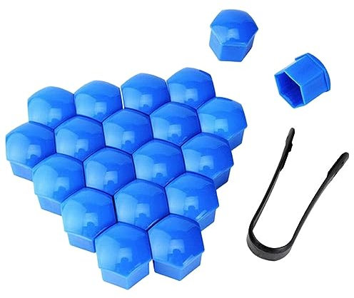 21mm Mutternabdeckungen,20 Stück Radschraubenkappen Mit Entfernung Werkzeug Sechskant-Reifen Muttern-abdeckungen Radmutterkappen Radbolzen Kappen Rad Mutter Cap Radbolzen Schutz Cover-Blau