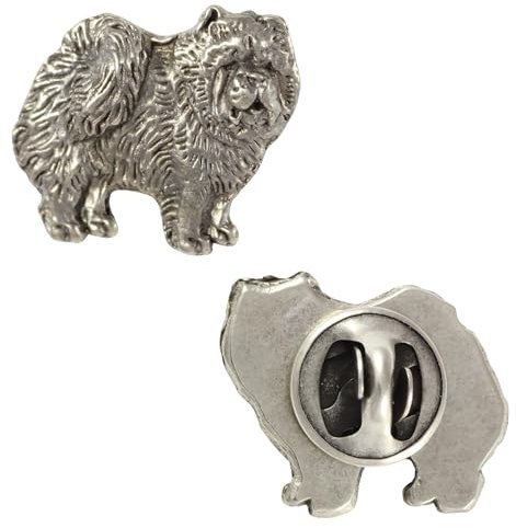 Art-Dog Unikate Silber Hund Anstecknadel - Versilbert Handmade - Broschen Frauen - Lustige Pins - Silber Brosche Schmuck - Chow-Chow – 1,9x2,3x4cm