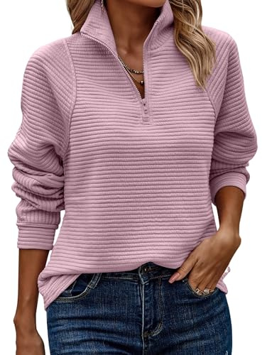 ASOMI Sweatshirt Damen Halber Reißverschluss: Herbst Langarm V-Ausschnitt Top Winter Kleidung Elegant Teenager Tops Outdoor Baggy Lässig Locker Tunika Warm Casual Streetwear Jumper