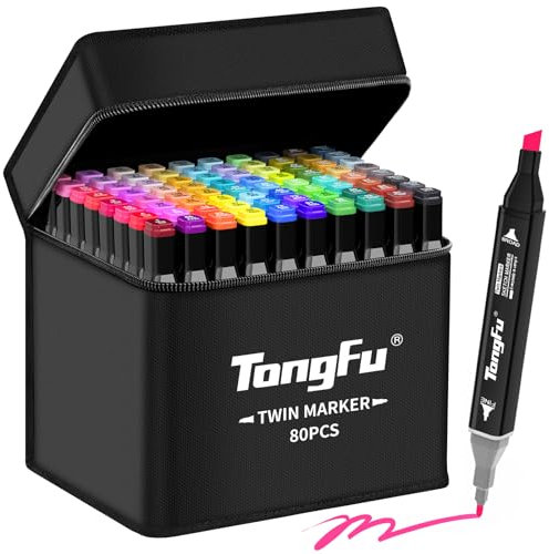 TongFu 80 Colored Marker Set, Colouring Pens for Adults, Dual Tip Art Markers, Felt Tip Permanent Pens for Drawing, Colouring Books, Anime and Manga with Carrying Case and Storage Base