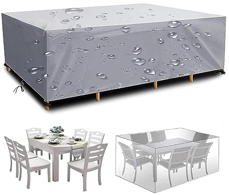 18meng Art Abdeckung Gartenmöbel Wasserdicht 220x130x100cm Silber Abdeckplane Gartenmöbel Winddicht Winterfest Anti-UV 600D Oxford Gewebe Sitzgruppe Gartentischabdeckung wasserdichte Abdeckhaube
