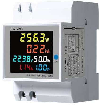 DEWIN Electric Meter, 6 in 1 Digital Energy Meter 100A Single Phase DIN Rail Electricity Meter Ammeter Voltmeter Power Electricity Volt Amp Watt KWh Meter AC40-300V