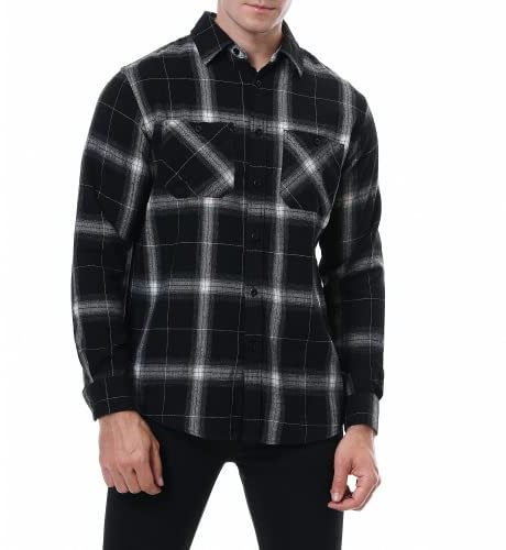 ESPFHN Men's Flannel Plaid Shirts Casual Button Down Shirts Long Sleeve Checked Regular Fit Shirt White/Black