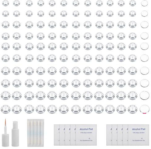ZS 500Pcs Fake Nose Stud, Non-Piercing Eyebrow Nose Lip Ear Ring Fake Skin Piercing Jewelry, Faux Nose Studs Face Gems Stick on Face Jewels Eye Jewels with Eyelash Glue (Clear White)