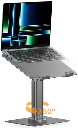 ULT-WIIQ Telescopic Adjustable Laptop Stand for Desk Swivel Laptop Stand with 360 Rotating Base Ergonomic Aluminum Laptop Stand Riser for 11-17.3 inch Laptop Grey