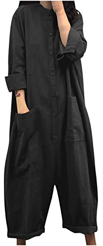 Abito da Donna in Cotone e Lino a Maniche Lunghe Maxi Abito Offerte di Primavera Scollo a V a Strati Stile Boho Casual Stile Retrò Caftano Largo Oversize Largo Comodo Leggera e Comoda per L'Estate