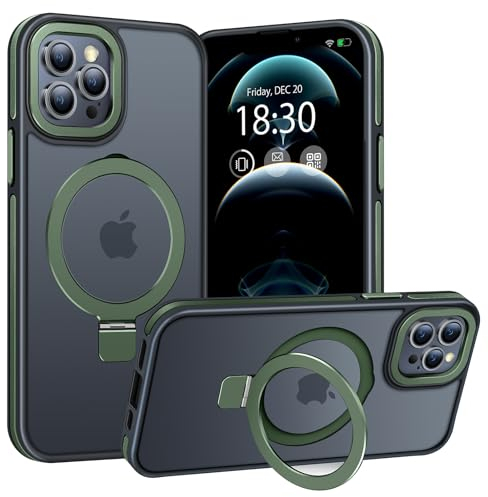 BENTIACC Phone Case for iPhone 12 pro max, with Invisible Stand, with Mag-Safe, Military Protection, [Translucent Matte] Anti-fingerprint iPhone 12 pro max Case (DarkGreen)