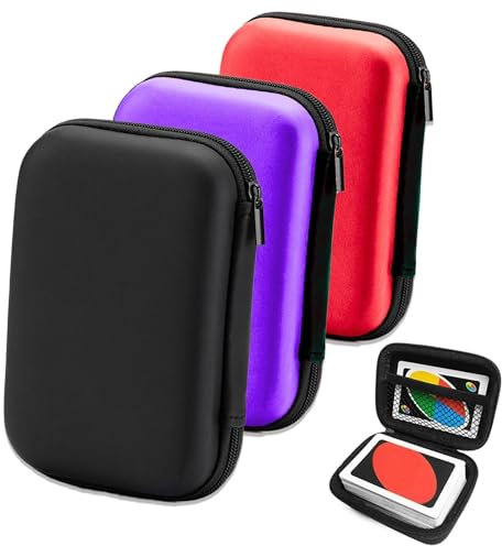 3 Pcs Waterproof Flip Carry Case, Fully Expandable Playing Card Holder, 4.5×3.1×1.5 Inch Card Game Case (Black/Purple/Red)