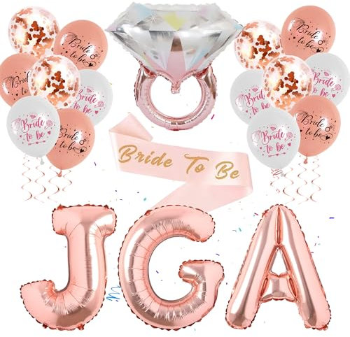 JGA Deko Frauen Luftballons Rosegold - 20 Stücke Junggesellenabschied Ballons Dekoration Hochzeit Bride to Be Schärpe Diamant Ring Folienballon JGA Ballon für Verlobung Bachelorette Party Feko