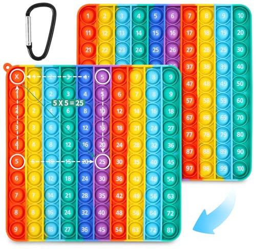 Xaosin Pop It 2 in 1 Pop It Spiel 20 x 20 cm Spielzeug 1-100 Push Bubble Spielzeug Fidget Toys Kinder Rainbow Multiplikationsbrett Sensory Toy Lernspielzeug für Schulkinder