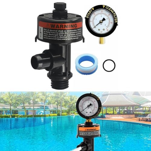 HEBEOT 1 ensemble de manomètre pour filtre de piscine Pentair, valve de décharge d'air à haut débit 98209800 + manomètre, plage de pression de 0 à 60 psi