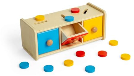 Bigjigs Toys Token Sorter - 16 pcs Wooden Montessori Colour Matching Toy, Educational Early Learning Activity For Toddlers, Sustainably Made, Age 12+ Months Old