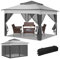 Hebitod Pavillon 3,3x3,3m, Pavillon mit Doppeldach, Wasserdicht Stabil Gartenpavillon, Höhenverstellbares Doppeldach-Gartenzelt, Faltpavillon mit 4 Moskitonetz Seitenteilen, Partyzelt Gartenzelt