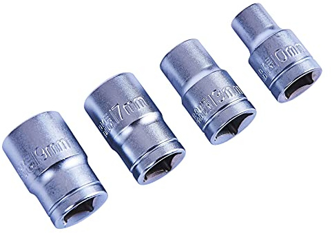 Amtech – 1/2in Drive Socket Set (4pc), Chrome Vanadium with Satin Finish, Essential Sizes for Auto, DIY & Maintenance – 10mm, 13mm, 17mm, 19mm